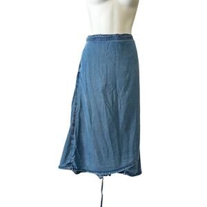 GAP Denim look wrap skirt soft lyocell chambray fabric pockets casual boho Med